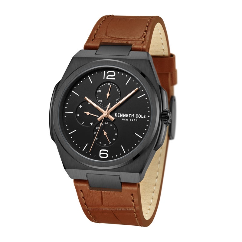Kenneth Cole New York Modern Dress Sport Black Dial Leather Strap Watch for Men, 43mm - Image 2